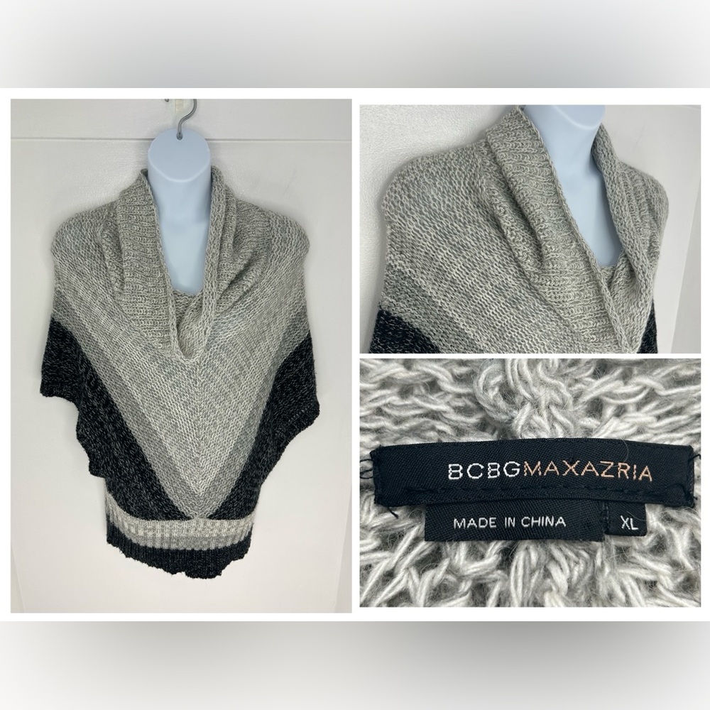 BCBG Maxazria Colorblock Turtle Neck Poncho‎ Sweater Size XL Wool Blend Classic